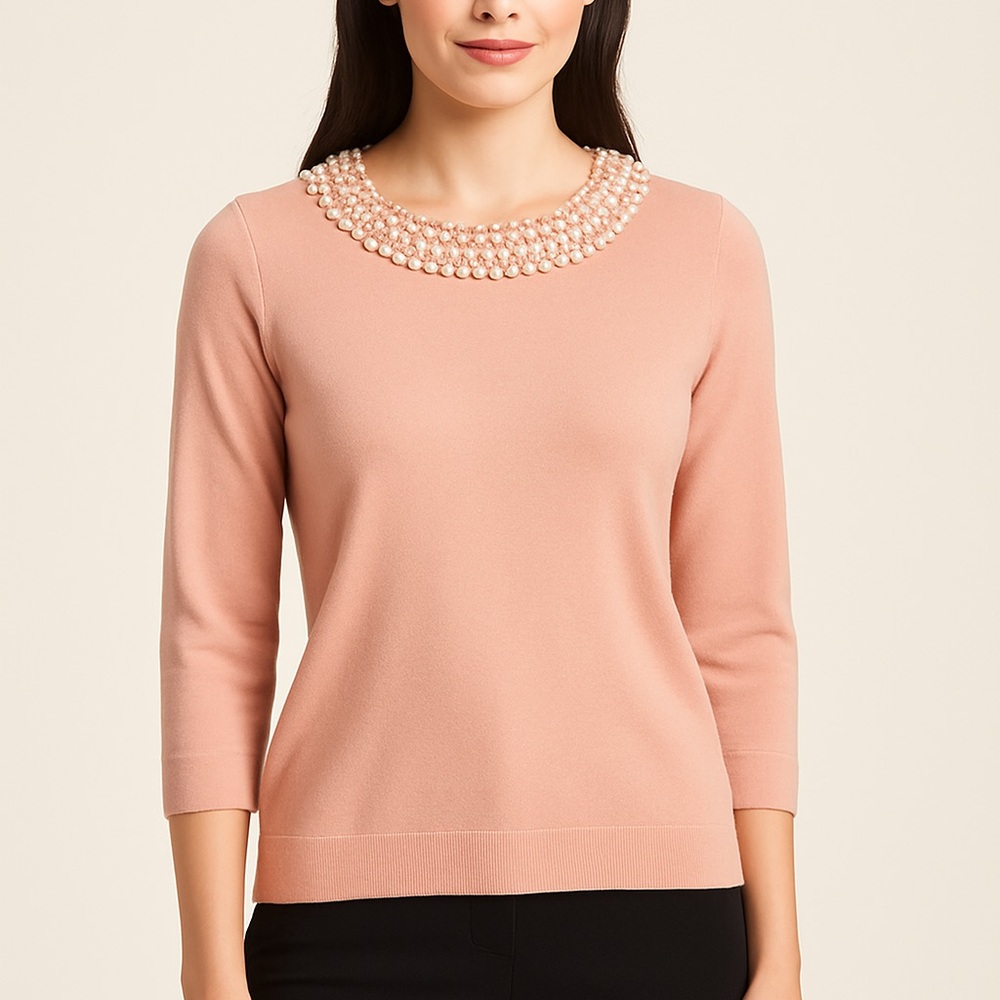 Karl Lagerfeld Paris Blush Pink Pearl Embellished Sweater | Size Small